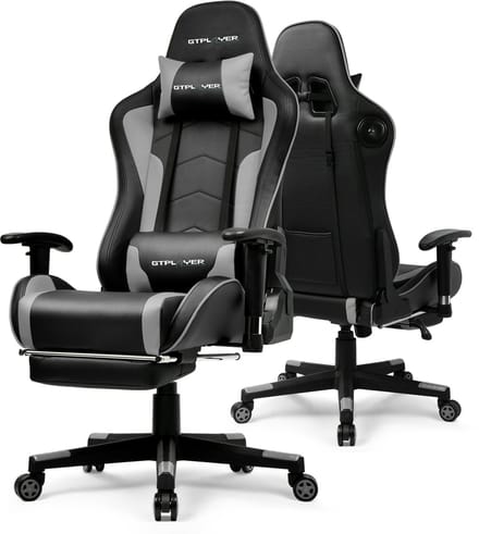 GTPLAYER - Gamingstoel met Bluetooth - Met Voetsteun en 3D Armleuningen - Grijs