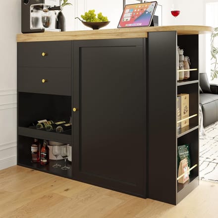 Uitschuifbare Bartafel - Hoge Eettafel - Compact Wonen - Met Lades Kast - 105x39x102 Cm - Zwart