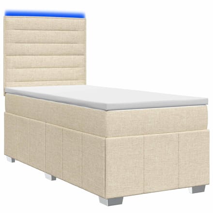 vidaXL - LED - Boxspringbed - met - Matras - Crèmekleurig - 90 - x - 200 - cm - Stof