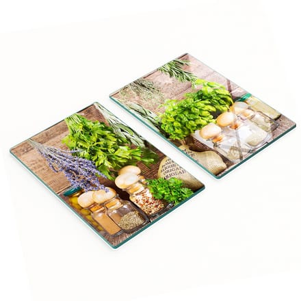 Glazen snijplanken met kruidenmotief, 2x40x52 cm
