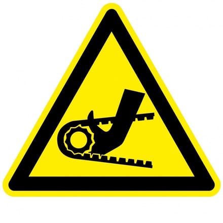 Waarschuwingssticker hand tussen ketting 150 mm