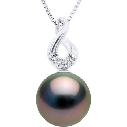Hanger Acht Diamanten 0,03 Cts - Kwaliteit HSI - Wit Goud - Echte Gecultiveerde Tahitipearle Rond 9-9 mm