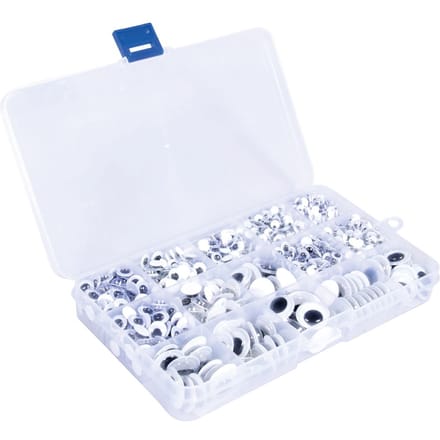 Rayher Knutsel/hobby wiebel oogjes - 1500x stuks - sorteer box - bewegend - 4-15 mm