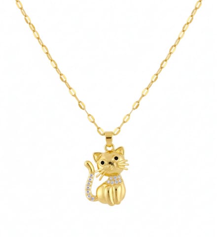 Goudkleurige ketting voor dames met kat hanger en strass