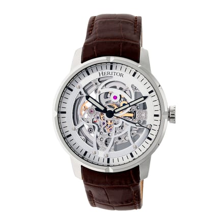 Automatisch skelet horloge Ryder van het merk Heritor Automatic: Leer / Bruin-wit