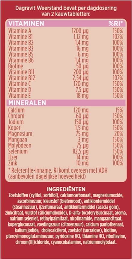 Dagravit Multivitaminen Weerstand - 4 x 60 kauwtabletten - Voordeelverpakking