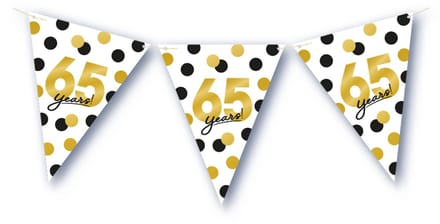 BTH – 65 Jaar Vlaggenlijn – Wit-Zwart-Goud – 6 m Verjaardag Decor – 65 Jaar Celebration Feest Versiering – Slinger