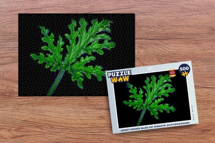 Puzzel Apart groen blad op zwarte achtergrond - Legpuzzel - Puzzel 500 stukjes