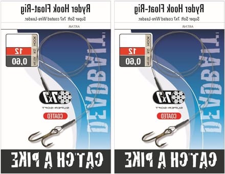 JENZI Leader Rig Ryder Hooks 7x7.5cm Pike Bait Fish Float Rig Hook Size 2, 4, 6 + Petri Heill Sticker