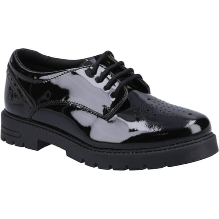 Hush Puppies Jayne Patent SNR Meisjes Zwarte Veterschoenen Van Leer