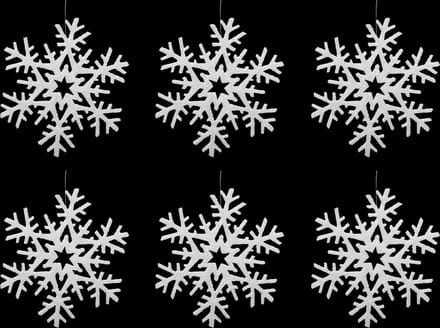 JJA - 6 witte sneeuwvlokken hangers 20 cm met glitter