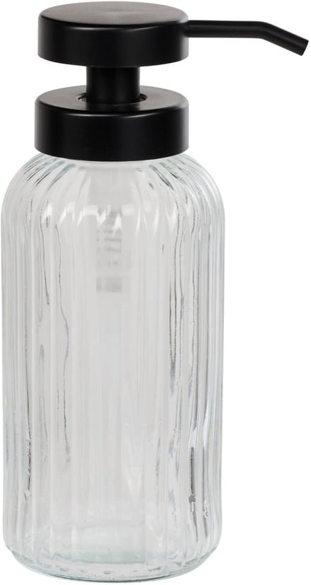 5Five Zeepdispenser - glas - transparant - D7,5 x 19 cm - 500 ml - zeeppompje - rib motief