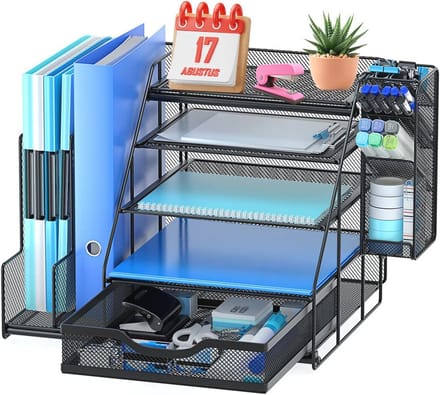 Bureau-organizer met verticale maphouders en hangende pennenhouder