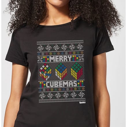 Rubiks Merry Cubemas Women's Christmas T-Shirt - Black - 3XL