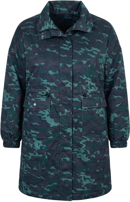 Studio Untold - Dames - Mantel recht model camouflage taille met trekkoord - Matgroen - Maat 42+