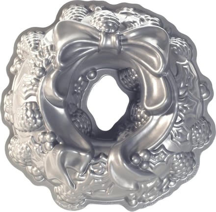 Tulband Bakvorm "Holiday Wreath Bundt Pan" - Nordic Ware | Sparkling Silver Holiday