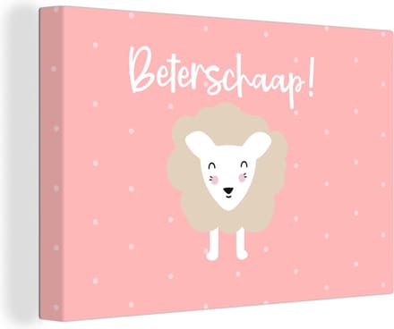 Canvas Schilderij Get well soon - Quotes - Roze - Schaap - 120x80 cm - Wanddecoratie