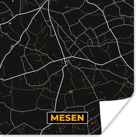 Poster Mesen - Stadskaart - Goud - Plattegrond - Kaart - 75x75 cm