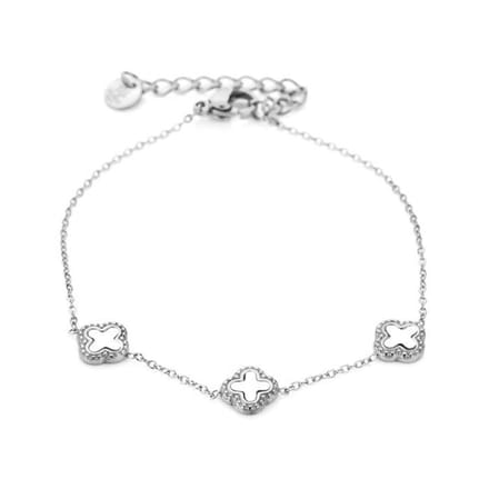 Bijoutheek Armband (Sieraad) Armband Klavers White Shell Zilver