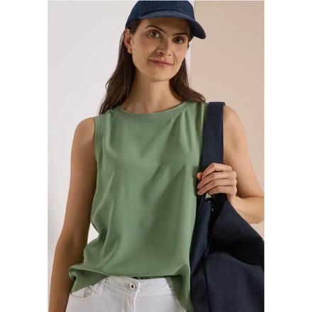Blouse met ronde hals en geribbelde details
