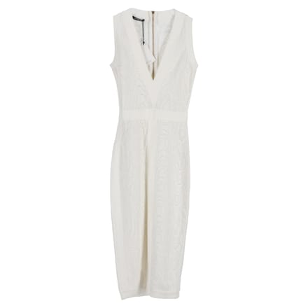 Balmain gebreide midi-jurk met diepe V-hals in witte viscose