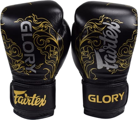 Gants de Boxe d'Entraînement pour Compétition de Kickboxing Fairtex Glory 10OZ Noir/Or