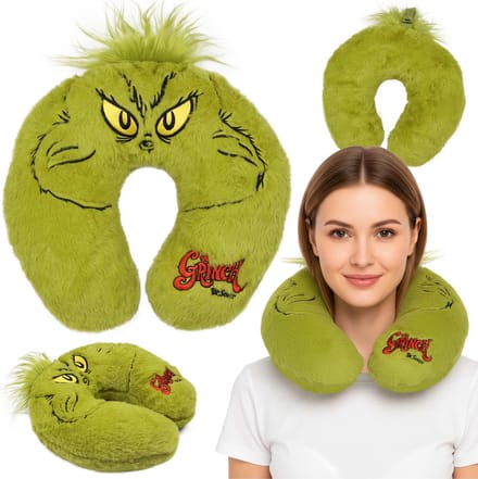 Grinch Groene, harige reiskussen, KUSSEN VOOR VLIEGTUIG AUTO 32x32 cm