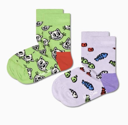 Happy Socks - 2-Pack Kids Cat and Fish Sock - Kinderen - Sokken