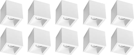 Opbouwspot 10 Pack - Proma Cliron Pro - GU10 Fitting - Opbouw Vierkant - Mat Wit - Aluminium - Verdiept - Ø90mm