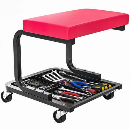 HOMCOM Monteurrolstoel - Staal, PU - 36,5x33,5x35cm - Rood