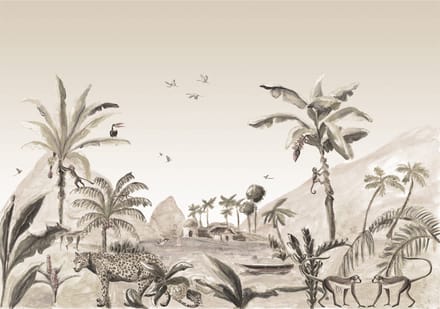 Behang staal Jungle Landscape Sepia