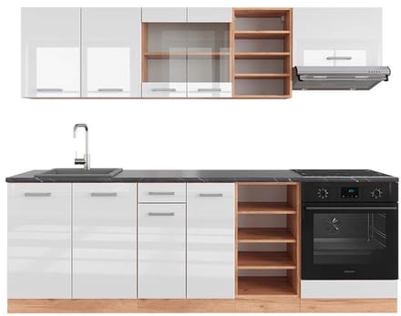 Vicco R-Line Complete keukeneenheid – 240 cm, WB Antraciet Wit hoogglans/goud power eiken