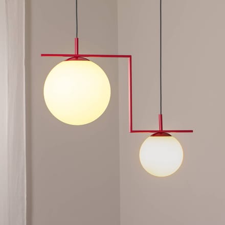 ALDEX Hanglamp Zac, opaal/wijnrood, 2-lamps