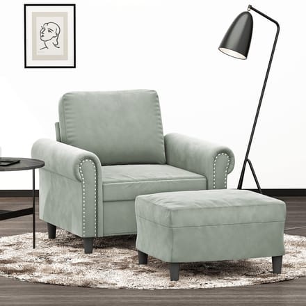 vidaXL - Fauteuil - met - voetenbank - 60 - cm - fluweel - lichtgrijs