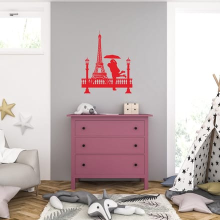 Muursticker - Paris - 46,4 x 56,8 - Rood
