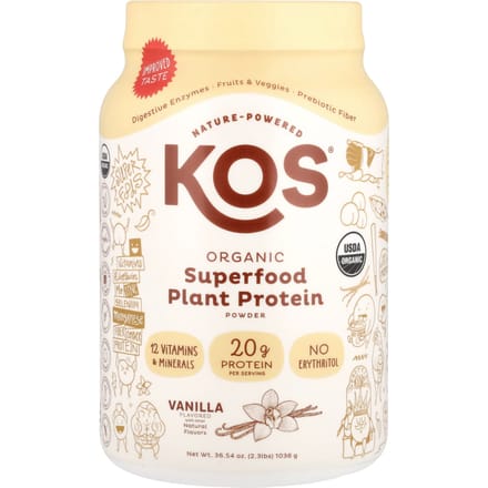 KOS, Poudre de Protéines Végétales Superaliment Bio, Vanille, 2,3 lb (1,036 g)