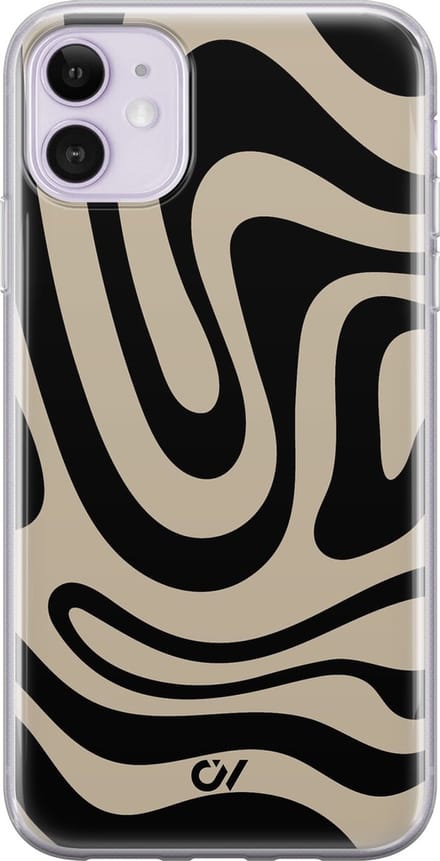 Hoesje geschikt voor Apple iPhone 11 - Abstract Black Waves - - Zwart - Apple - Casevibes