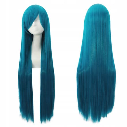 Damespruik Zeeblauw Lang Steil Cosplay met Pony 100cm