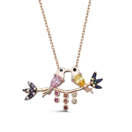 Dubbel Vogel Pendant Hanger met Rose Gold - Ketting 35cm +5cm