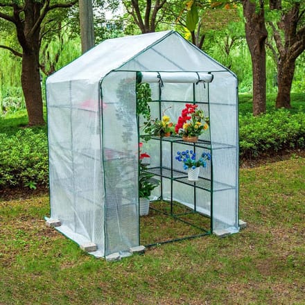 Draagbare Kas - Kweekkas Balkon - Planten Beschermen - Oprolbare Ritsdeur - 56x56x77.5 cm - Wit