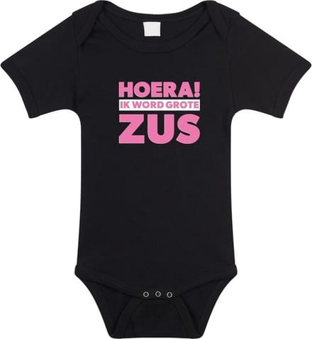 Rompertje Hoera ik word grote zus  - Zwart - Maat 56