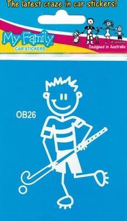 Jongen met hockeystick - autosticker - wit - 7,7 cm