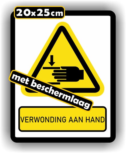 Jerma - Beknelling gevaar - Hand - ISO norm - Stickers - 20 x 25 cm - Weerbestendig - Zelfklevend