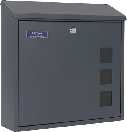 Rottner Brievenbus Muro – Wandbrievenbus voor Buiten – Postbus met Cilinderslot – Antraciet – 38x27x10 cm
