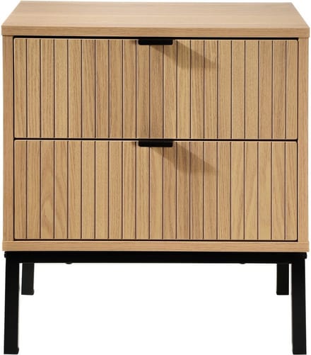 CALICOSY - Nachtkastje 2 Laden - Geribbeld Houten Effect - B45 x H51 cm