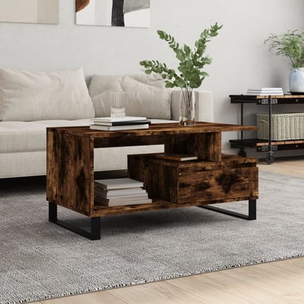 vidaXL - Salontafel - 90x49x45 - cm - bewerkt - hout - gerookt - eikenkleurig