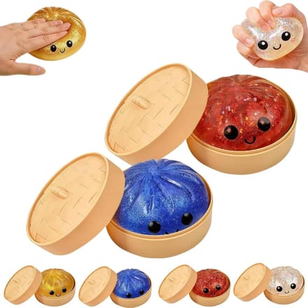 Knijpspeeltjes Knoedel - Glitter Squishy - Stressvermindering - Authentieke Stoommand - 10 cm - Blauw Rood