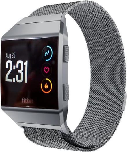 By Qubix - Compatible Fitbit bandje - Geschikt voor fitbit Ionic Milanese bandje - Maat: Large - Antraciet Grijs