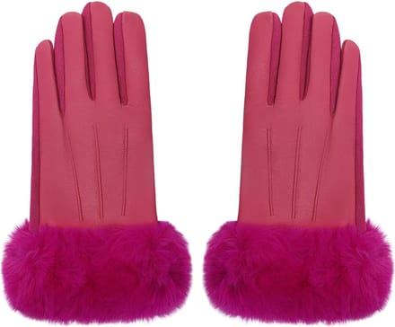 Fuchsia Handschoenen Faux Fur & Leather look - Herfst/Winter - Dames - Fuchsia