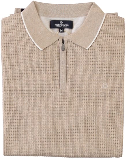 Fellows United Fellows United Pullover Lange Mouw Half Zip Structure Plated Fond Beige  XL